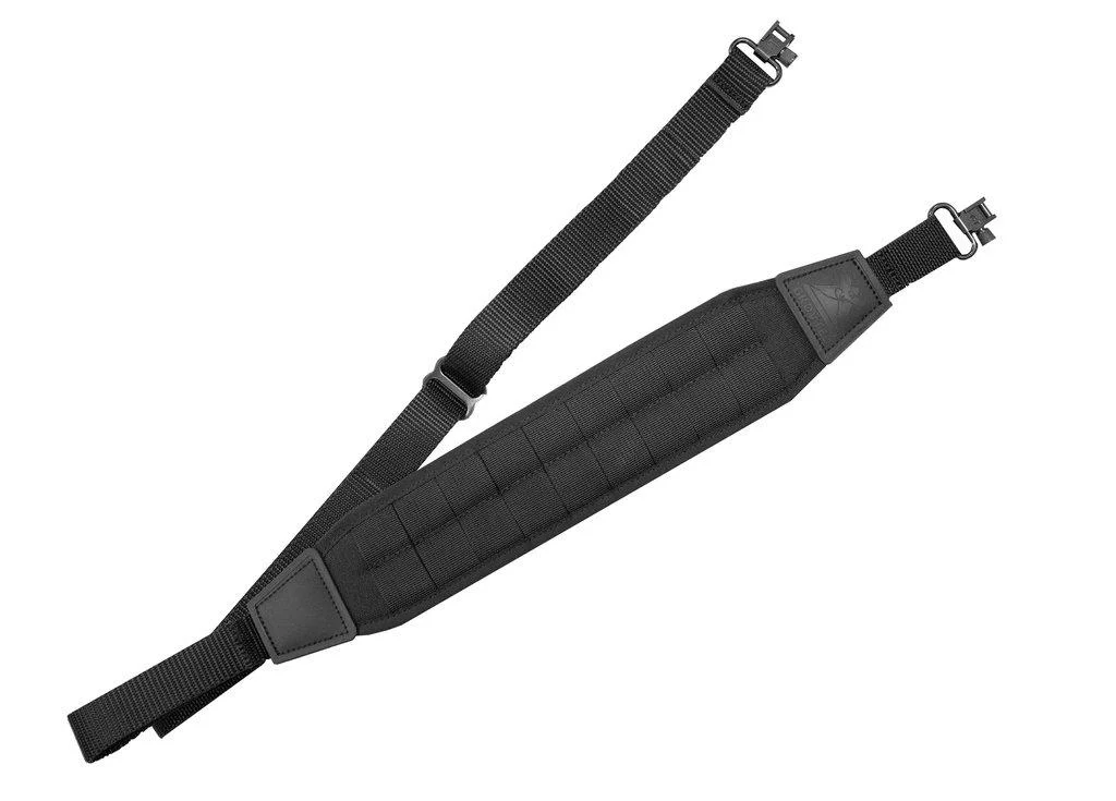 primary-42920 Grovtec Molle Padded Sling, black angled view with wide padded section and locking swivels