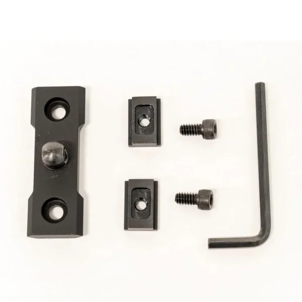 Grovtec Anschutz T-Nut Rail Adaptor Set Black, top view with rail, T-nuts, screws and hex key