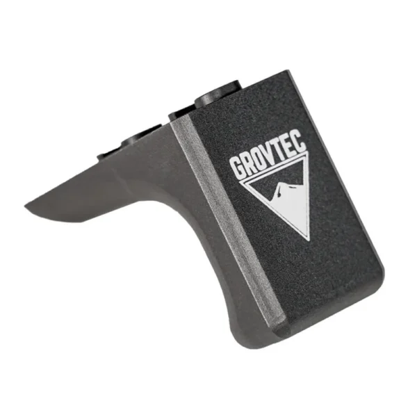 Grovtec G-Stop Reversible Hand Stop/Barricade Stop, black angled view with textured face