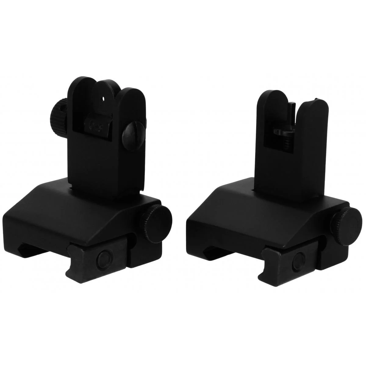 primary-42936 TacFire AR Front & Rear Spring Loaded Pop Up Iron Sights, black paired sights in front view