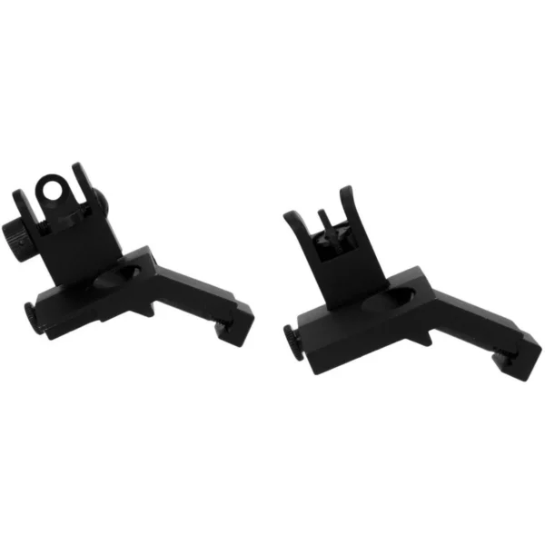 TacFire AR Front & Rear 45 Degree Flip Up Sights, black angled sight pair in front view