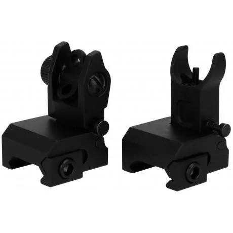 TacFire AR Front & Rear Flip Up Iron Sights, black sight pair shown raised