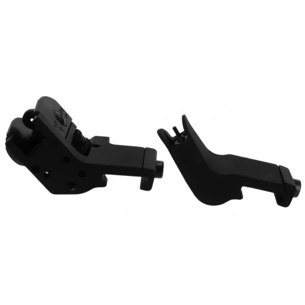 TacFire AR-15 45 Degree Rapid Transition Back Up Sights, black, angled side view, front and rear set