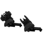 TacFire AR-15 45 Degree Pop Up Sights, black polymer front and rear sights in angled view