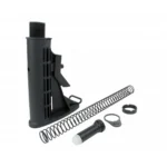 TacFire AR-10 6-Position Stock Kit, black stock, spring, buffer and small parts, angled view