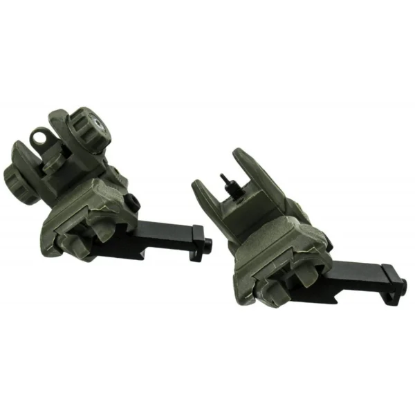 TacFire AR-15 45 Degree Low Profile Pop Up Sights, OD green angled view of front and rear sights