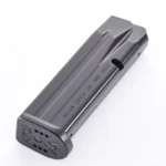 Wilson Combat EDC X9 magazine, angled view of black steel body and base plate