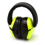 Pyramex Venture Gear VG80 Series earmuff, front view with black headband and lime ear cups