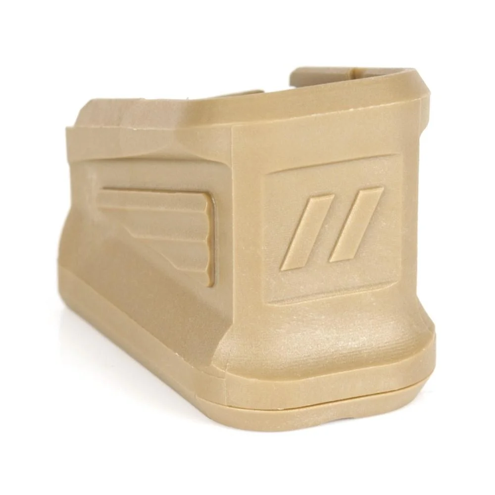 primary-42985 ZEV Basepad, FDE angled side view with molded logo and textured finger grooves