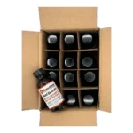 Kleen-Bore KLEEN BR Rust Guardit open cardboard case with 12 black bottles, top view