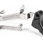 ZEV Pro Flat Face Glock Trigger Upgrade Bar Kit Gen5, silver bars and black trigger with red accent
