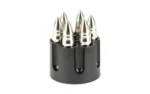Caliber Gourmet CBG stainless steel bullet chillers upright in a black cylinder holder