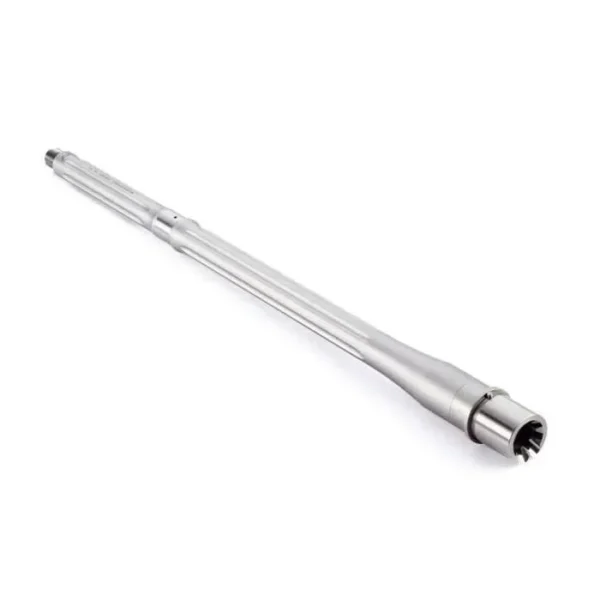 Wilson Combat Super Sniper stainless barrel, angled view showing fluting and threaded end