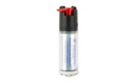 Caliber Gourmet CBG S&W pepper spray, black and silver canister with red nozzle, front view