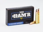 Wilson Combat Speer Hot Core HAM'R Rifle Ammunition, black box with three brass cartridges