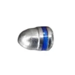 Lightning Ammo Lead Cast Handgun Bullets, silver round-nose bullet in side view with blue band