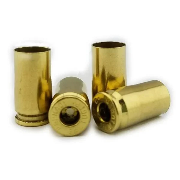 Lightning Ammo Fired Brass Casings, four polished brass cases shown upright and on their sides