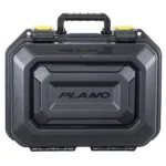 PLANO ALL WEATHER 2 TWO PSTL CASE BK black hard case front view with handle and yellow latches