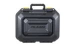 PLANO ALL WEATHER 2 TWO PSTL CASE BK black hard case front view with handle and yellow latches