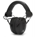 Pyramex Clandestine Ear electronic ear muffs in black, angled front view with padded headband