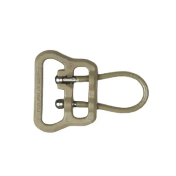 Blue Force Gear ULoop sling hardware, tan loop and rectangular buckle in top view
