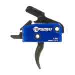 Midwest Industries Drop In Trigger for AR-15 Curved, black trigger with blue housing, side view