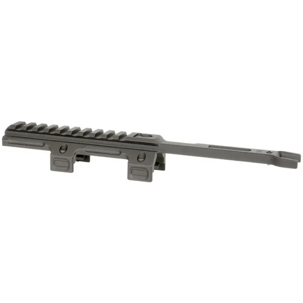 Midwest Industries MP5K Gen 2 M-LOK Top Rail, black side view with slotted rail and mounting tabs