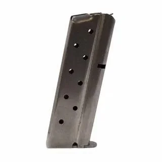 Rock Island Armory Handgun Magazine for 1911 Compact dark metal magazine, angled side view