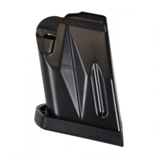 primary-43104 Rock Island Armory RIA-MAG magazine, black angled side view with stamped body and baseplate