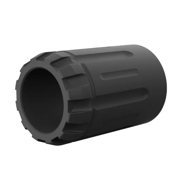 Breek Arms Trash Shield blast shield, angled view in black with fluted exterior