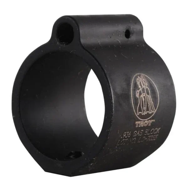 Troy Industries Troy Gas Block black angled view with circular opening and logo