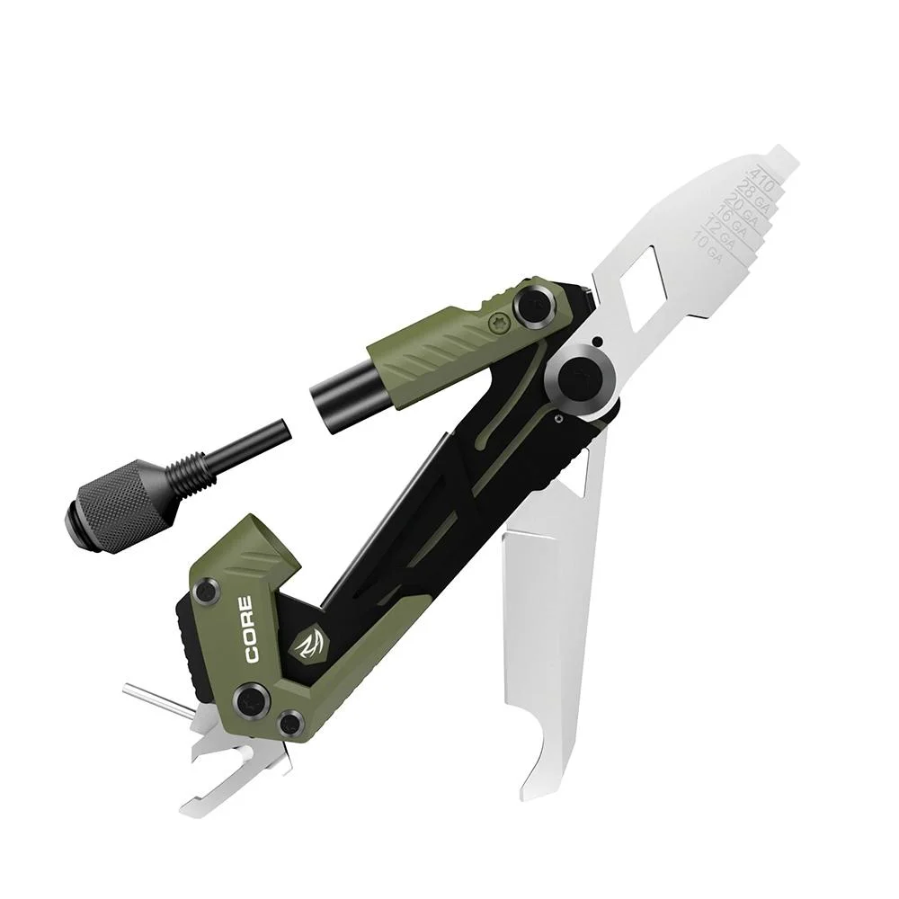 primary-43208 Real Avid Gun Tool CORE Shotgun Critical Task Multi-Tool open side view in olive green and black