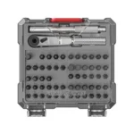REAL AVID X3 DRIVER 57PC BIT SET open gray case with driver, ratchet and rows of black bits