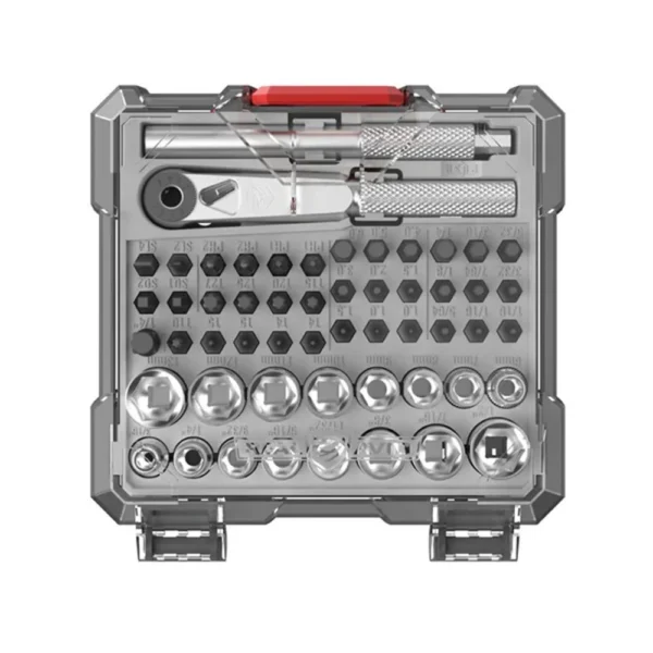 Real Avid X3 Driver 52-Piece Socket & Gunsmithing Bit Set open gray case with sockets and bits