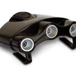 GSM Cyclops Orion Hat Clip Light, black angled front view with three round LED lamps