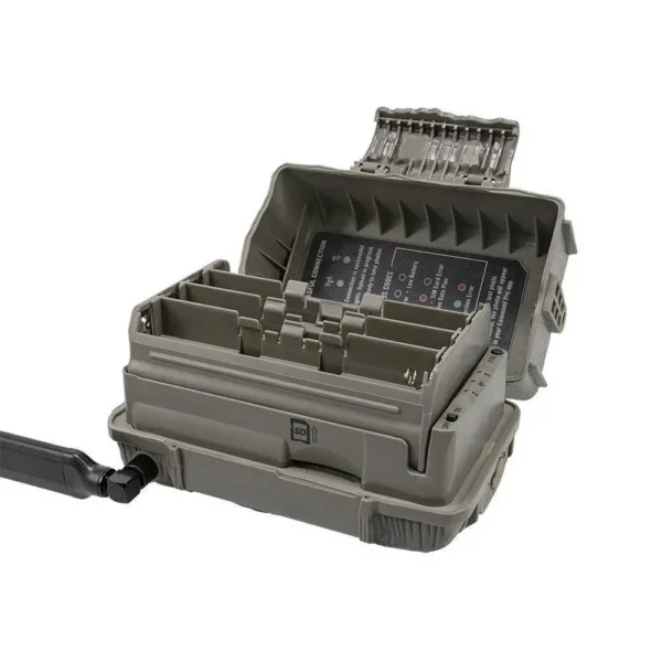 Gsm StealthCam Fusion Max Trail Camera, open gray housing with internal compartments