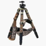 Athlon Midas CF29 Carbon Fiber Tripod, camo tripod open with soft carrying case attached