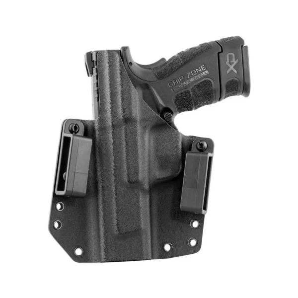 Mission First Tactical OWB Holster for Springfield XD Mod2, black front view with handgun