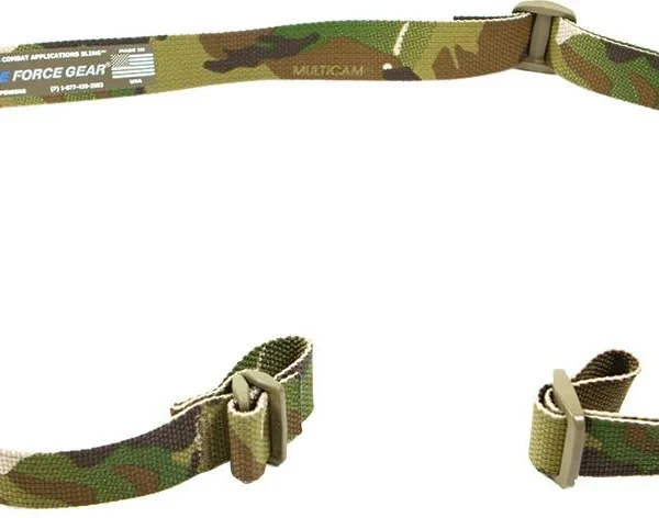 Blue Force Gear Vickers Combat Applications Sling, Multicam laid-out view with adjusters and hardware