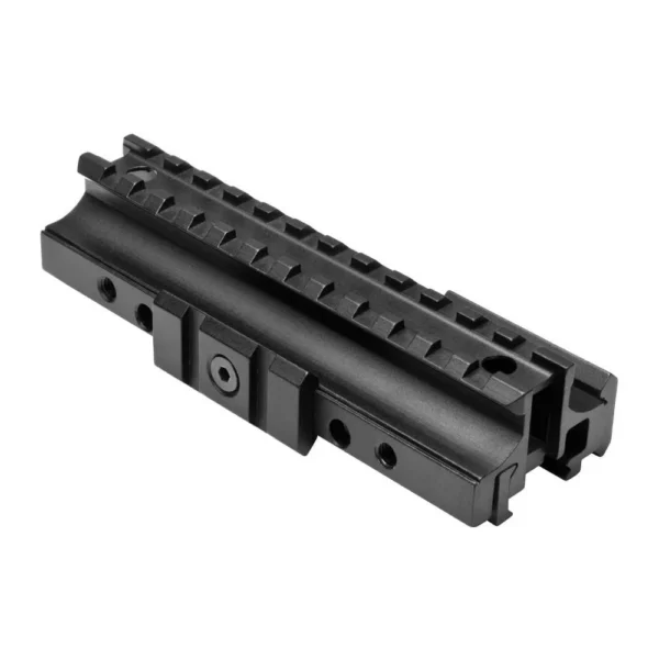 NcStar AR15 Weaver-Style Tri-Rail Mount/Riser, black angled view with top and side rails
