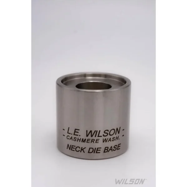 Wilson Neck Die Stainless Steel Decapping Base, silver cylindrical body, angled top view