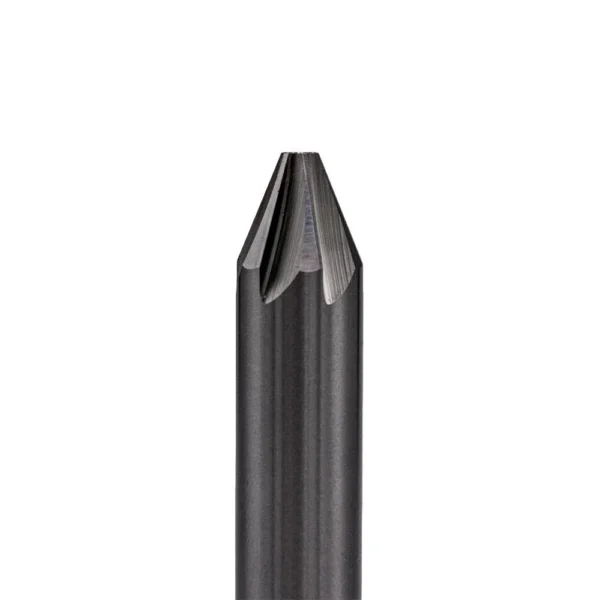 Wilson Uniform Burring Tool 45 Degree in black, upright view showing fluted cutting tip