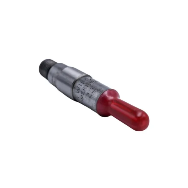 Wilson Inside Neck Reamer .22 Cal, angled view of silver tool with red handle