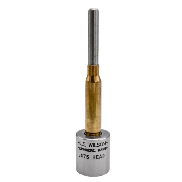 Wilson Stainless Decapping Punch, upright silver punch with brass body and labeled base