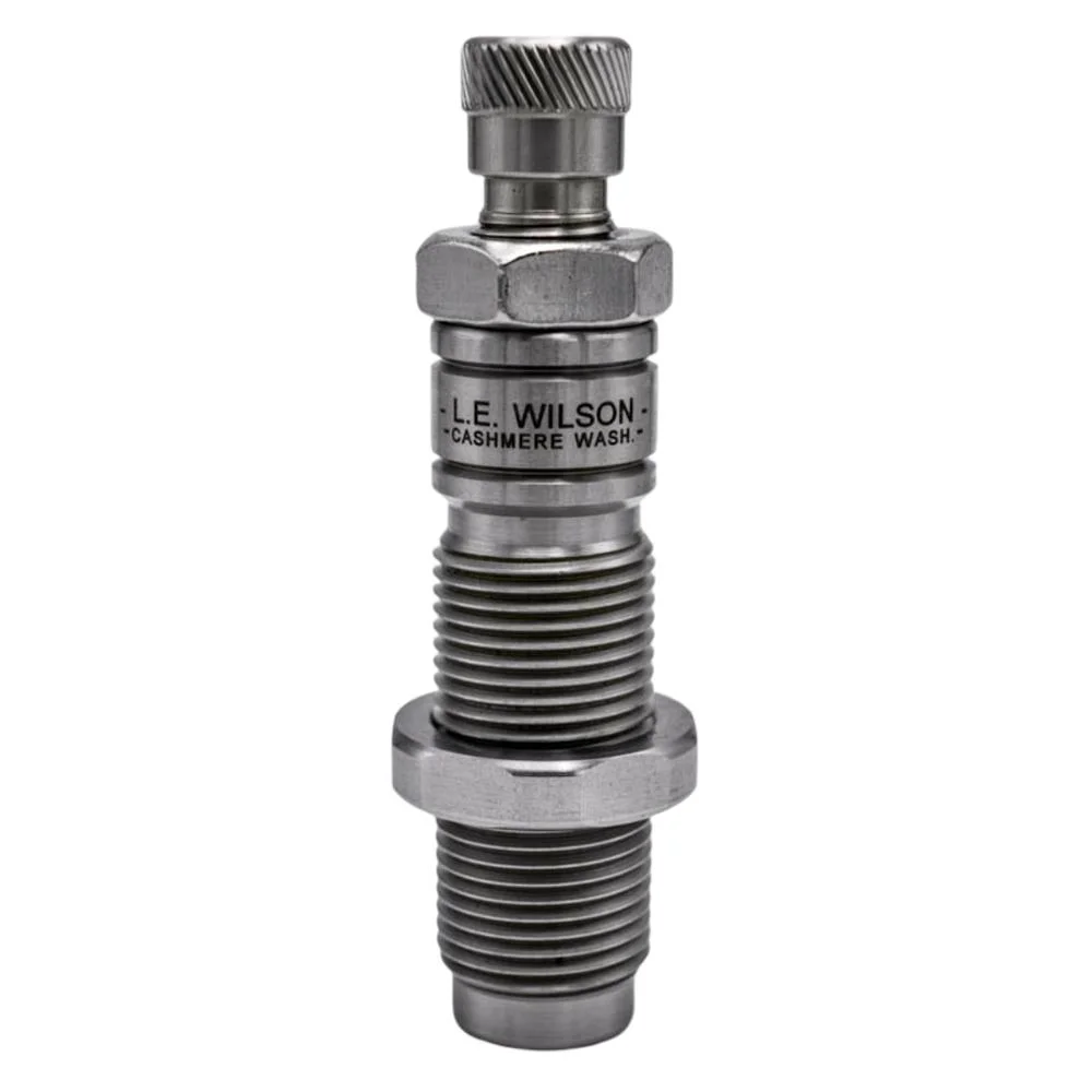 primary-43447 L.E. Wilson Bushing Type Full Length Sizing Die 223 Rem, silver front view with threaded body