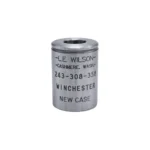L.E. Wilson New Case Rifle Case Holder, silver cylindrical holder with engraved markings