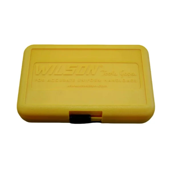 Wilson Die Kit with Plastic Case, closed yellow rectangular case viewed from above