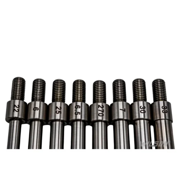Wilson Expanding Mandrel Only 7mm shown with multiple dark steel mandrels in a row