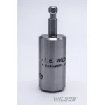 L.E. Wilson Deburring Tool Power Adaptor, silver cylindrical adaptor with hex drive, front view