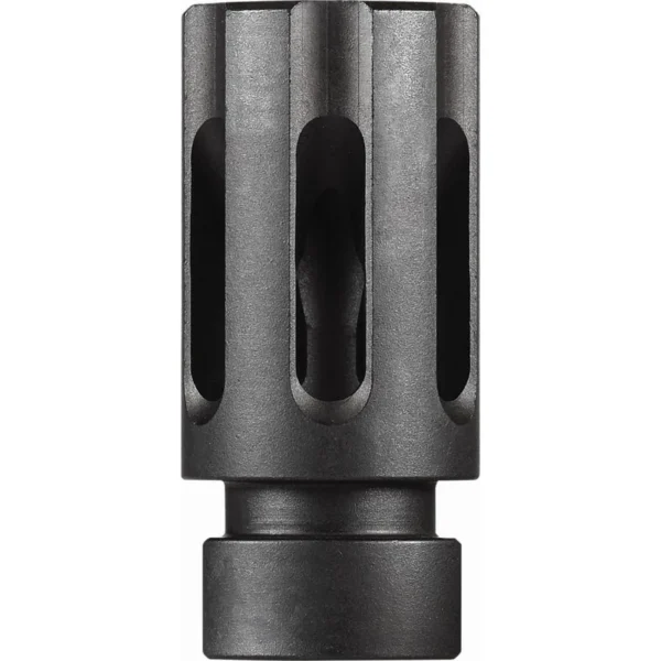Daniel Defense Flash Suppressor Assy 12-28, black front view with vertical ports
